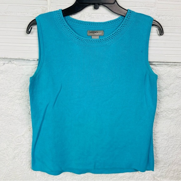 Designers Originals cotton blue Turquoise knit sleeveless blouse size medium - Picture 4 of 11